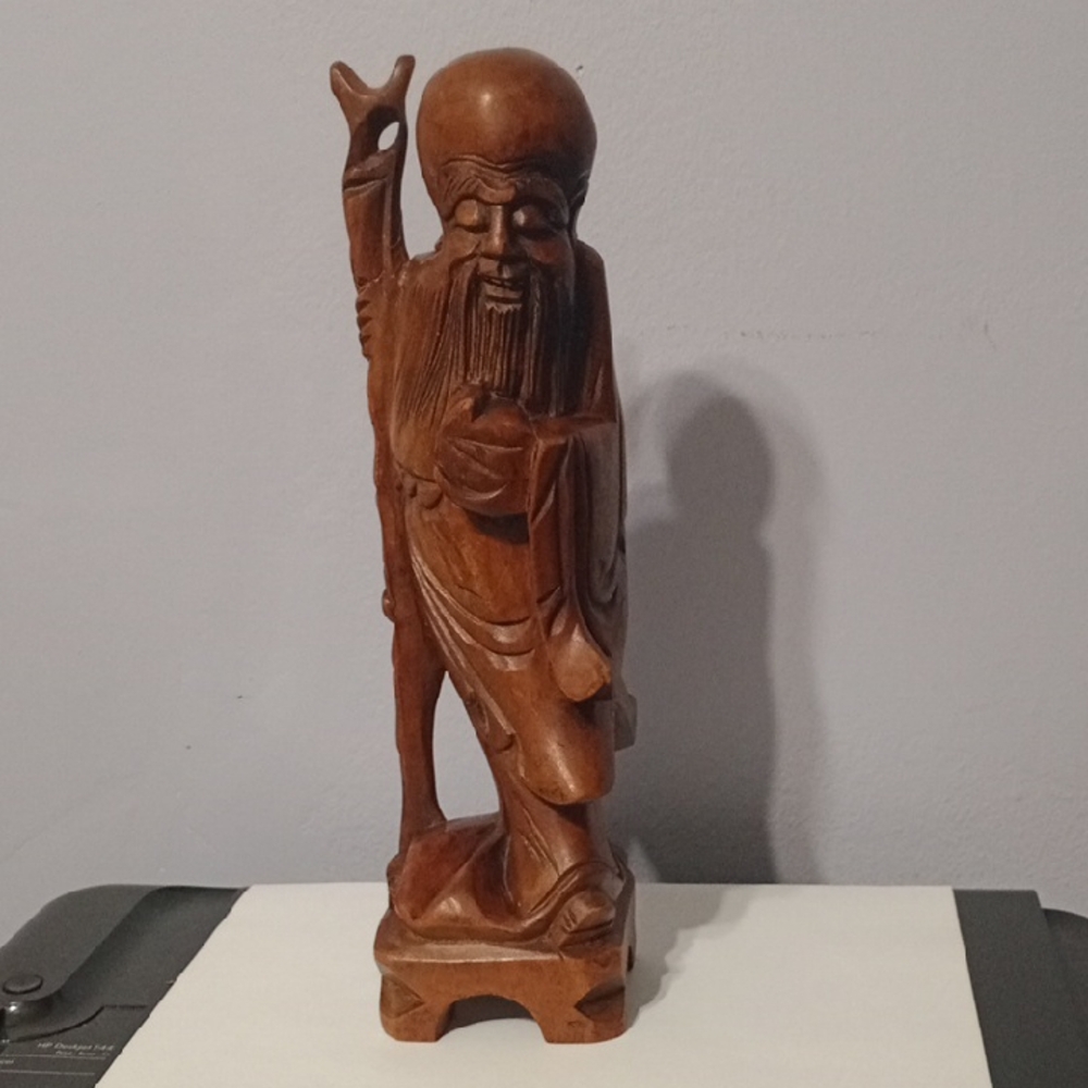 Hand-Carved Brown Wooden Figurine Statue - Home Art Sculpture